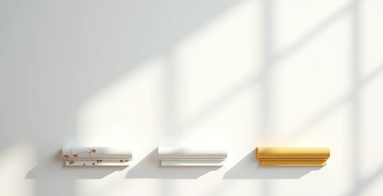 Comparaison visuelle de l'évolution du calfeutrage sur trois étapes temporelles